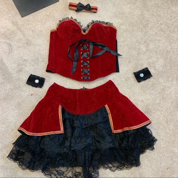 Sexy Costume Burlesque Corset Vampire Red Pirate, Velvet Velour Bustier  SZ L - Picture 11 of 14